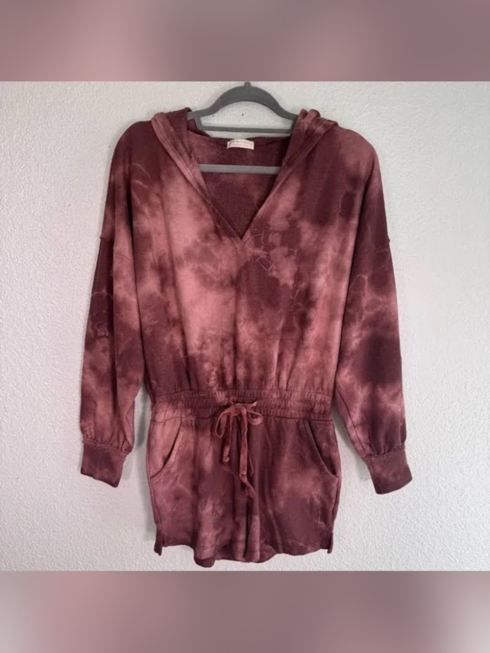 Free people Tie-Dye Burgundy Hooded Romper
